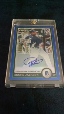 2010 Bowman  chrome Austin Jackson blue refractor autograph