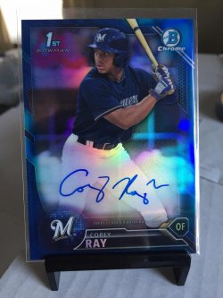 2016 Bowman Chrome Prospect Autographs Blue Refractors Corey Ray