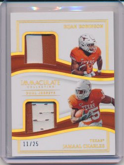    Bijan Robinson and Jamaal Charles 2023 Panini Immaculate Collection Collegiate Immaculate Dual Jerseys Gold /25