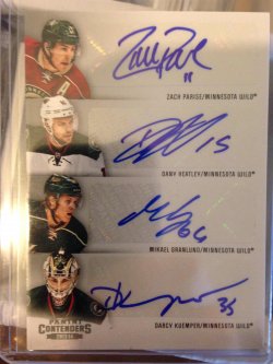 2013 Panini Panini Contenders Quad auto Parise Heatley Granlund & Kuemper C4-MIN