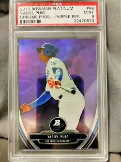 2013 Bowman Platinum Yasiel Puig Chrome Prospect Purple Refractor