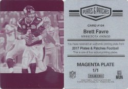 2017 Panini Plates & Patches Printing Plates Magenta #104 Brett Favre