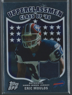 Eric Moulds player worn jersey patch football card (Buffalo Bills