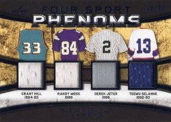 2019 Leaf In the Game Used Four Sport Phenoms Quad Relics Hill/Moss/Jeter/Selanne