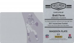 2017  Immaculate Collection Pro Bowl Selections Autographs Plates & Patches Printing Plates Magenta #BF Brett Favre