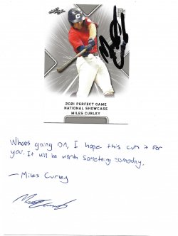 2021 Leaf Perfect Game + Note TTM Miles Curley 2/17/26