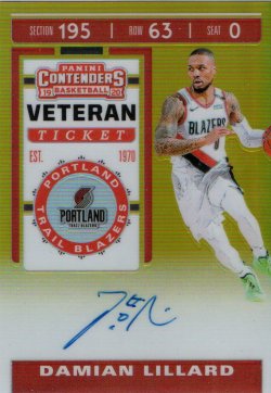 2019-20  Contenders Veteran Season Ticket Premium Gold Damian Lillard #ed 3/10