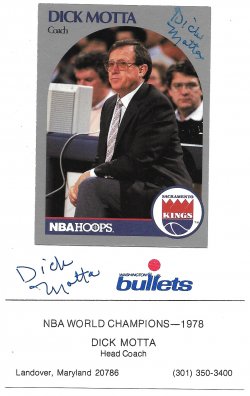 1990  Hoops + Business Card TTM Dick Motta 5/17/22