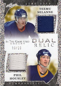 2022/23 Leaf In The Game Used Dual Relics Silver Sparkle Selanne/Housley