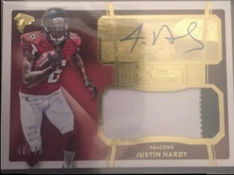 2015 Donruss Signature Series Justin Hardy Patch Auto 40/49 RC