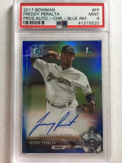 2017 Bowman Chrome Prospect Autographs Blue Refractors Freddy Peralta