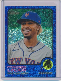    Francisco Lindor 2022 Topps Heritage Chrome Blue Sparkle