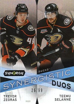 2022/23 Upper Deck Synergy Synergistic Duos Gold Zegras/Selanne (Star-Legend)