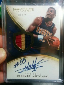 2013-14 Panini Immaculate Dikembe Mutombo AU/3clr Patch #08/75