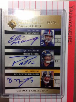 2006 Upper Deck Ultimate Collection  Eli Manning, Philip Rivers, Ben Roethlisberger triple  ultimate signatures 
