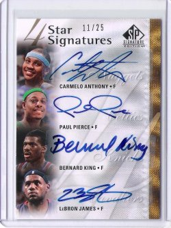 2009 Upper Deck SP Signature Edition Carmelo Anthony/ Paul Pierce/ Bernard King/ LeBron James Quad Auto