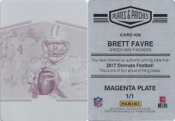 2017 Donruss  All Time Gridiron Kings Plates & Patches Printing Plates Magenta #29 Brett Favre