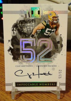 2016 Panini Impeccable Impeccable Numbers Clay Matthews