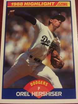 1989 Score HIGHLIGHT 1988 THE STREAK OREL HERSHISER #653 LOS ANGELES DODGER MVP RHP