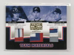 2005 Donruss Prime Patches Team Materials Triple Number Patch Jose Vidro, Javier Vazquez, and Tony Armas, Jr.