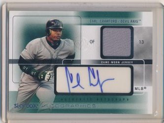    Carl Crawford 2005 Skybox Autographics Signatures Game Jersey Silver /75