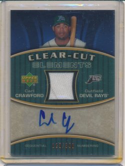 Carl Crawford 2007 UD Elements Clear Cut Elements Bronze Jersey and Autograph /350
