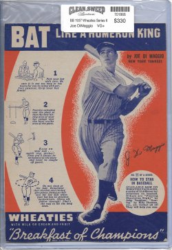 1937  Wheaties box back 1937 Joe DiMaggio Wheaties 