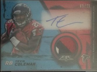 2015 Topps Fire Tevin Coleman Two-color Patch Auto 65/75 RC