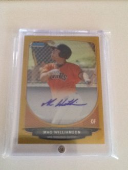 2013 Bowman Chrome Prospect  Mac Williamson Gold Ref. Auto