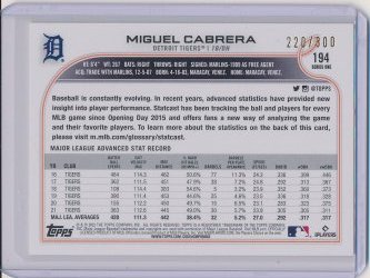   Miguel Cabrera 2022 Topps Advanced Stats /300 (back)