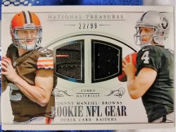 2014 Panini National Treasures Derek Carr/Johnny Manziel Rookie NFL Gear Combo Player Materials 