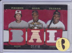 2006 Topps Triple Threads Relic Combos Jim Palmer. Sammy Sosa, and Miguel Tejada