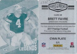 2017  Prestige Living Legends Plates & Patches Printing Plates Cyan #8 Brett Favre