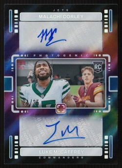 2024 Panini PhotoGenic Rookie Photo Bomb Autographs Blue Luke McCaffrey / Malachi Corley
