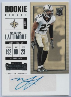 2017 Panini Contenders Marshon Lattimore Rookie Ticket Autograph