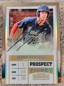 2017 Panini Contenders Draft Picks  Jeren Kendall RPS Autograph Prospect Ticket 