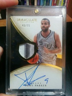 2013-14 Panini Immaculate Tony Parker AU/2clr Patch #43/75