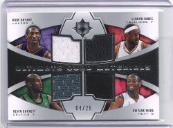 2007 Upper Deck Ultimate Kobe Bryant/ Dwyane Wade/ LeBron James/ Kevin Garnett Quad Materials Jersey