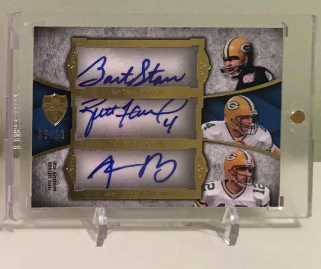 Bart Starr Aaron Rodgers Brett Favre Triple Signed Auto