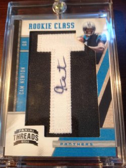 Cam Newton 2011 threads Football Auto Letterman Pulled from a box