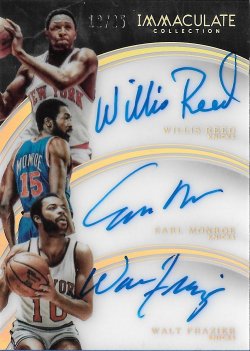 2015-16  Immaculate Collection Trio Autographs Willis Reed / Earl Monroe / Walt Frazier #ed 12/25