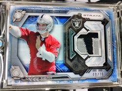 2014 Topps Strata Derek Carr Strata Rookie Relic Sapphire Parallel