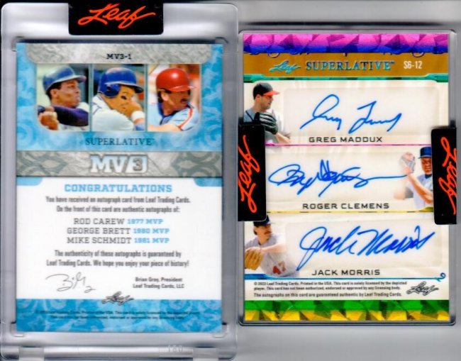 2023 George Brett Mike Schmidt Rod Carew Leaf Superlative BLUE MV3 Tri