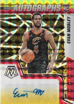 2021-22 Panini Mosaic Rookie Autographs Mosaic Choice Fusion Red and Yellow Prizm Evan Mobley