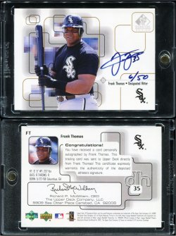 1999 Upper Deck SP Signature Autograph Gold Frank Thomas