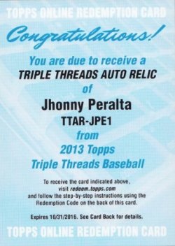2013 Topps Triple Threads Jhonny Peralta Auto Relic