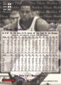 1997-98 Fleer Flair Showcase Masterpieces Row 2 Chris Webber #ed 1/1 Back