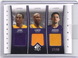 2006 Upper Deck SP Authentic Kobe Bryant/ Lamar Odom/ Jordan Farmer Triple Fabrics