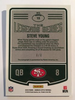 2016 Panini Optic Donruss Steve Young The Legends Series Autograph Back