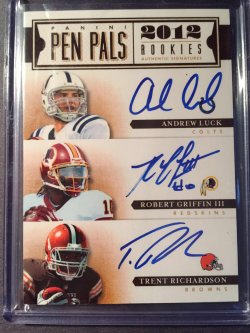2012 Panini Prime Signatures #8 Pen Pals (Luck, Griffin III & Richardson)